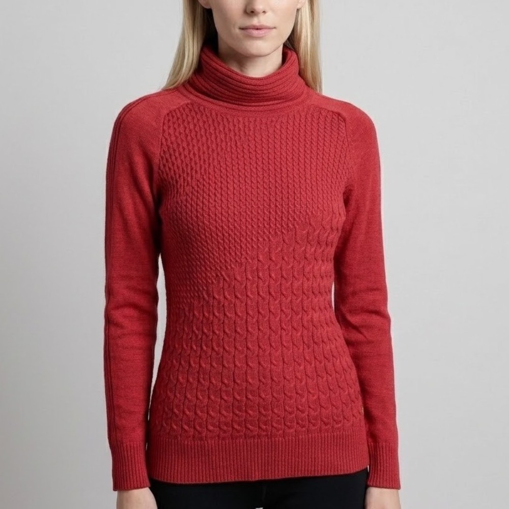 Smartwool Dacono Ski Sweater Cable Knit Turtleneck Women Size S Red Merino‎ Wool